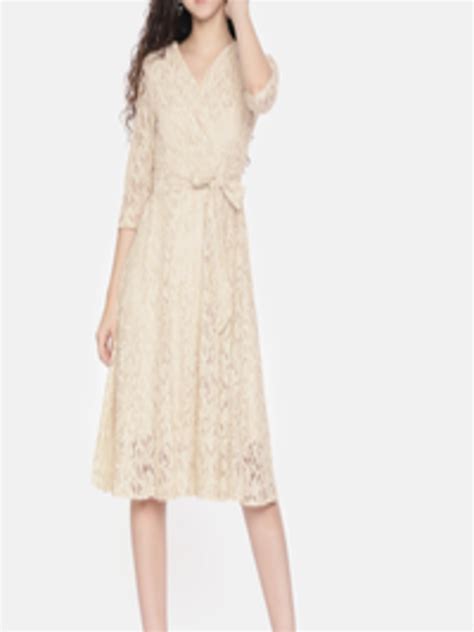 Buy Jc Collection Women Beige Self Design Fit And Flare Lace Dress
