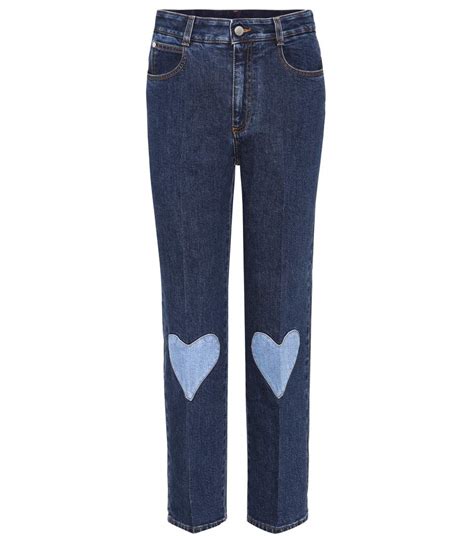 Stella Mccartney High Rise Cropped Straight Heart Detail Jeans In Blue