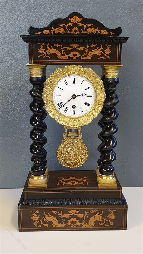 Antiques Atlas French Walnut And Inlaid Portico Mantle Clock