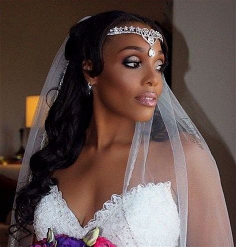 Halfupcurlyblackhairstyleforbridalveil African American Bride