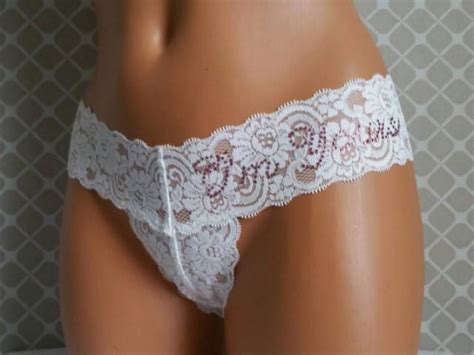 Reduced Bridal Panties White Lace Thong W Bows And Im Yours In Pink