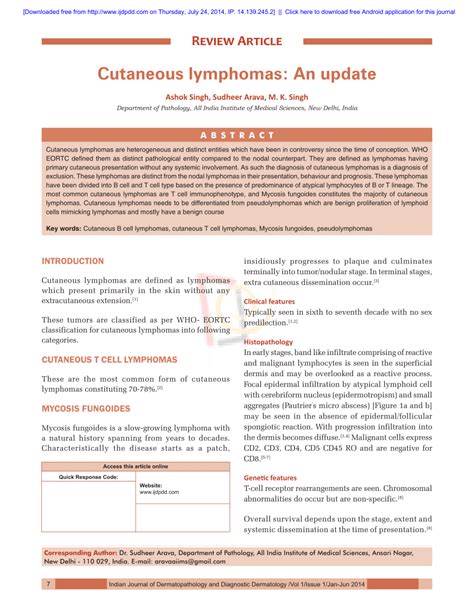 Pdf Cutaneous Lymphoma An Update