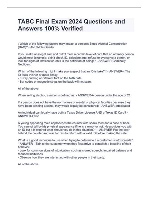 TABC Final Exam 2024 Questions and Answers 100% Verified - Tabc - Stuvia US