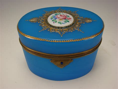 Antique French Blue Opaline Palais Royal Glass Box Casket From