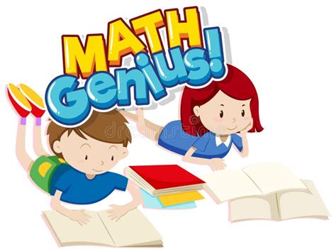 Font Design For Word Math Genius With Two Happy Children Stock Vector