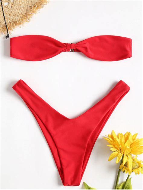 [16 off] 2021 bowknot micro bandeau bikini set in lava red zaful