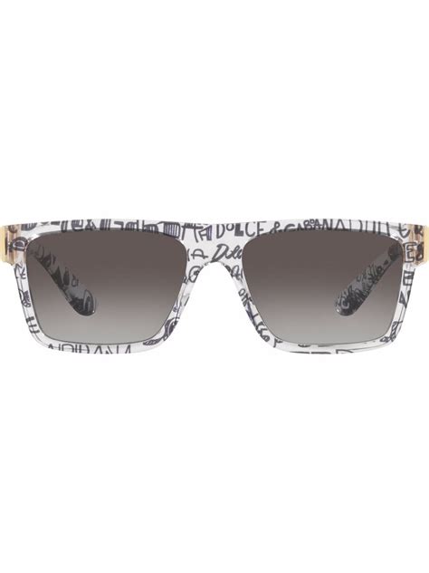 Dolce Gabbana Eyewear Graffiti Print Square Frame Sunglasses Farfetch