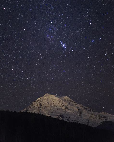 Orion Rising Above Mt Rainier On A Clear Moonless Night Washington