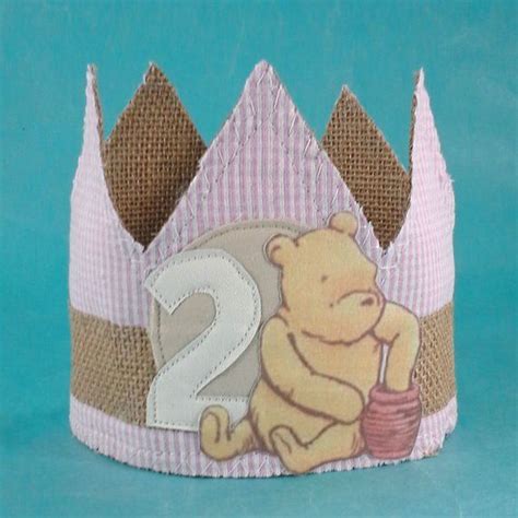 Shabby Chic Classic Pooh Bear Birthday Crown Second Birthday Etsy Bear Birthday Birthday
