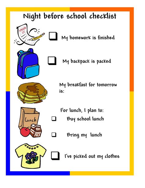 Night before school checklist - It's me, debcb! | School checklist, Night before school, Before 