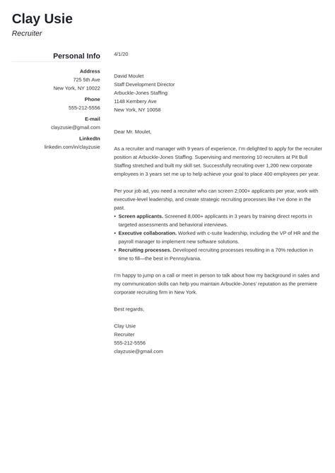 Recruiter Cover Letter Sample And Guide For Recruiting Jobs
