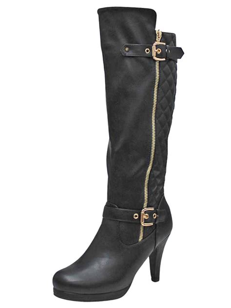Black Tall Quilted High Heel Boots For Women Size Walmart Com
