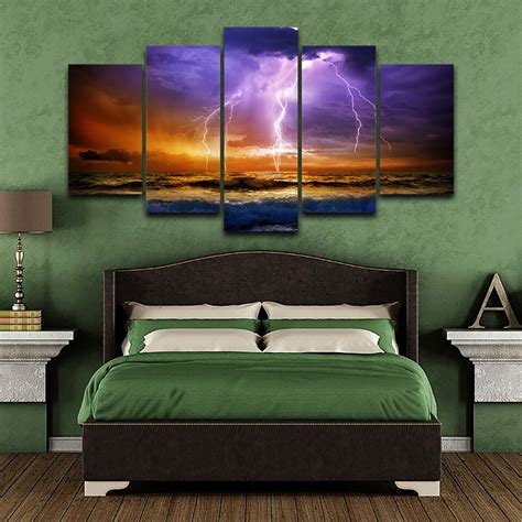 Pictures Hd Home Modular Poster 5 Piece Pcs Sea Lightning Modern Wall
