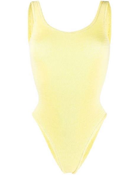 Reina Olga Ribbed High Leg Swimsuit In Yellow Lyst