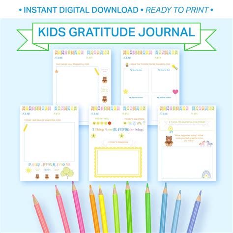 Kids Daily Gratitude Journal Printable Worksheets Mindfulness Etsy