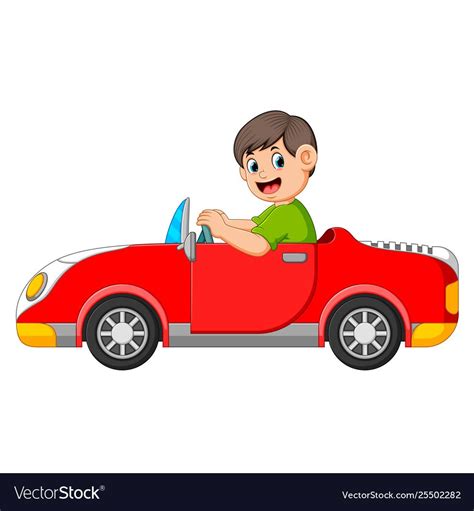 Boy Is Driving Car With Good Posing Royalty Free Vector Boy Driving