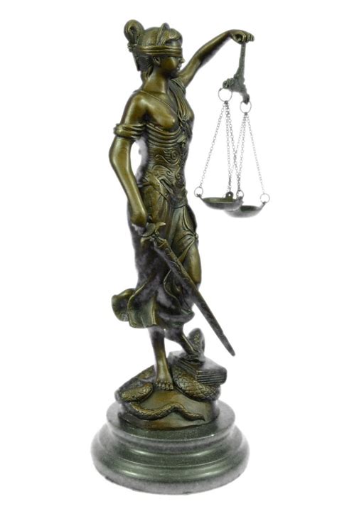 Blind Lady Of Justice Scales Law Bronze Statue On Marble Base Sculpture