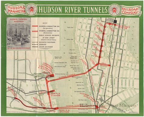 Timetable And Map Hudson River Tunnels Hudson And Manhattan Railroad Co