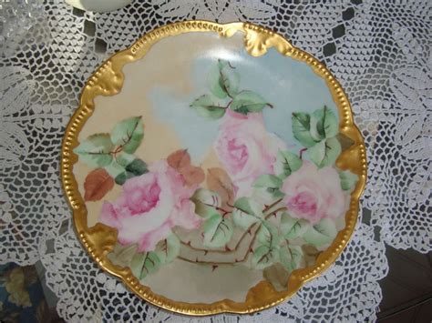 Antique Limoges Akd France Hand Painted Plate Roses And Gold8 12