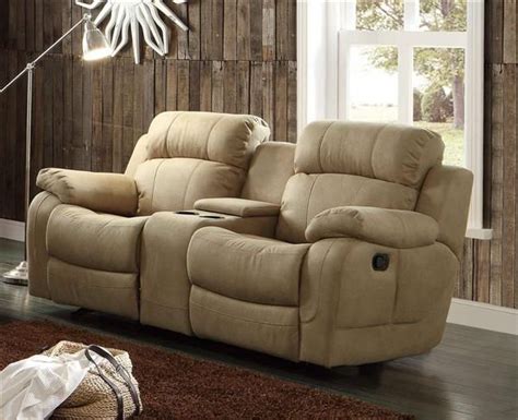 Marille Taupe Fabric Double Glider Reclining Loveseat Wconsole