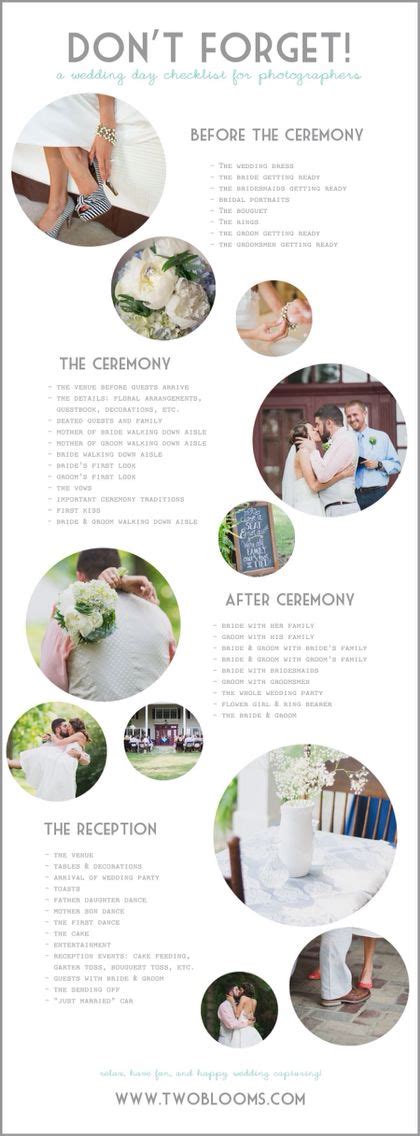 You want to be free from hassle and unnecessary stress on your wedding day, so you want to make sure that everything that needs to be done has already been done, and those that still need attending to are organized for easy scanning and checking. Very important | Wedding photo checklist, Wedding day ...