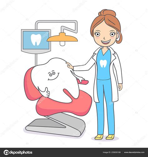 cartoon tooth visiting a dental office a tooth in a dental chai stock vector image by ©indie