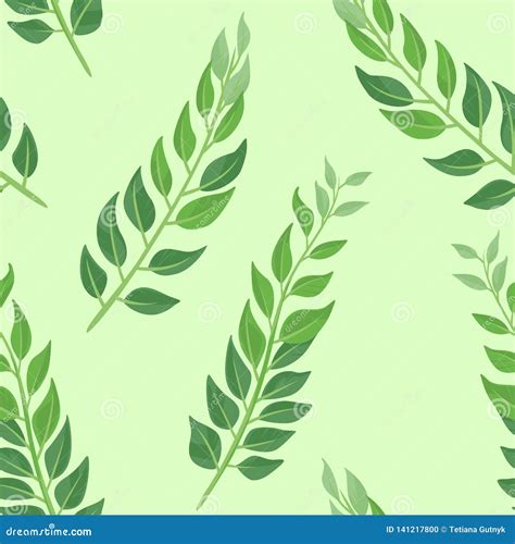 Leaves On A Green Background Botanical Seamless Pattern Stock Vector