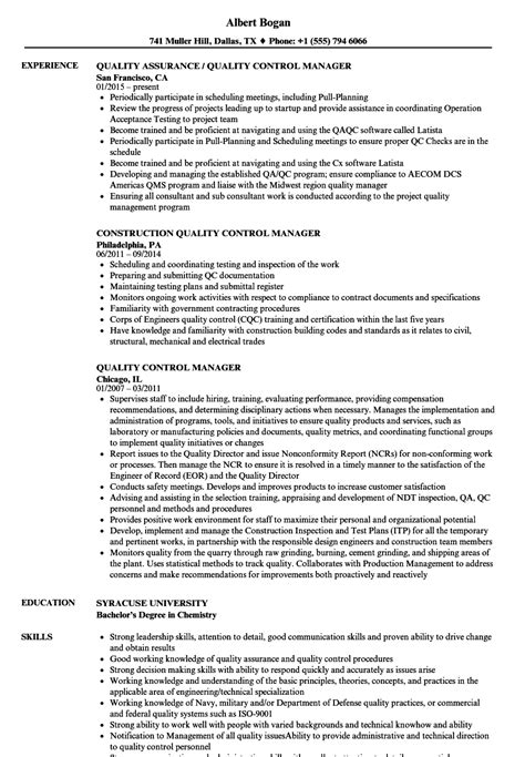 Quality Control Manager Resume Thehistorybucket Blog