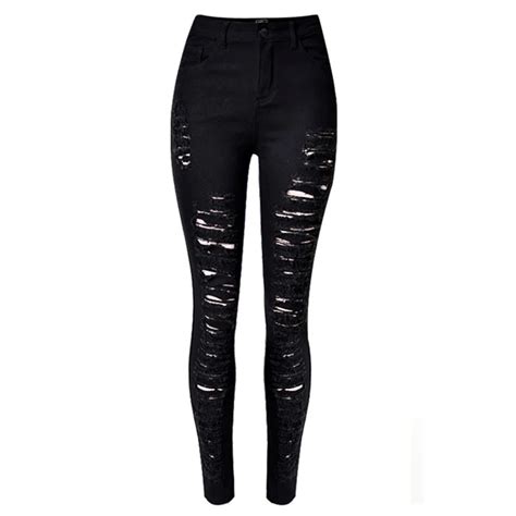 High Waisted Sexy Black Ripped Jeans For Women Casual Skinny Push Up Jeans 2017 Denim Hole Pants