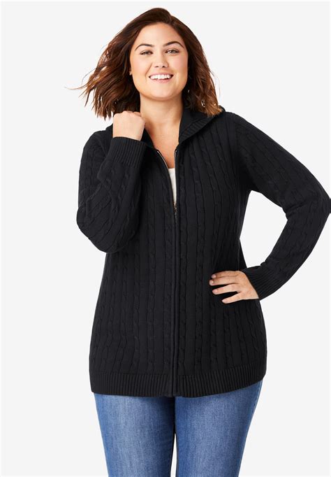 Cable Knit Zip Front Cardigan Plus Size Sweaters And Cardigans Full Beauty