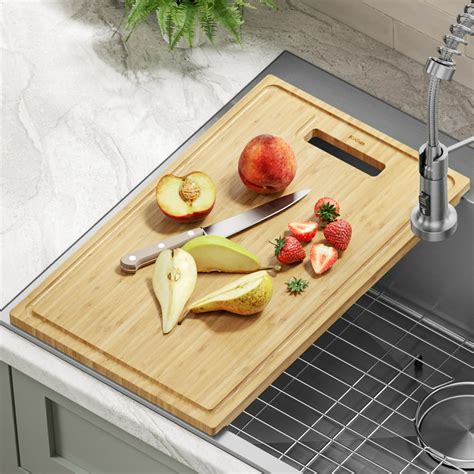 Kraus Organic Solid Bamboo Cutting Board For Kitchen Sink 195 In X 12