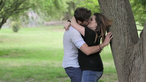 People Kissing In The Park Two Babe Lovers Is Having Passionate Kisses Stock Footage Video