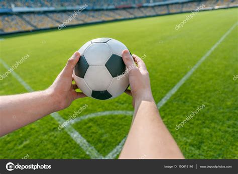 Person Holding Soccer Ball Person Holding Soccer Ball — Stock Photo