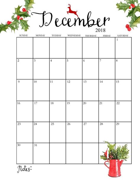 2018 Printable Monthly December Calendar 814×1065 แพลนเนอร์