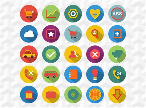 200 Colorful Flat Long Shadow Icons Graphicloads