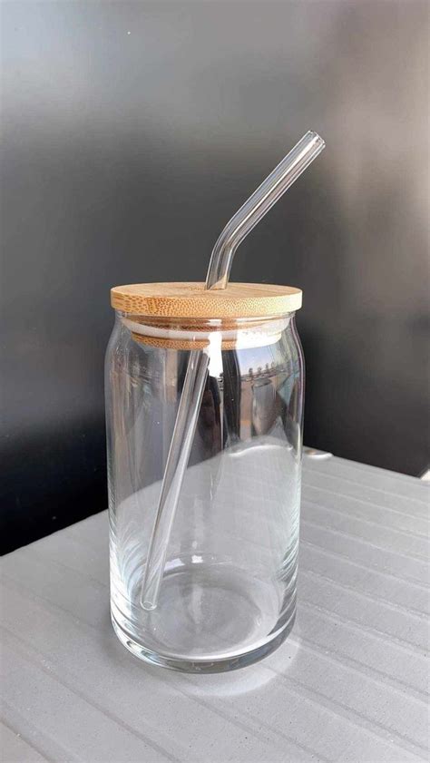 Bamboo Lid And Straw Beer Can Glass Iced Coffee Glass Lid Beer Can