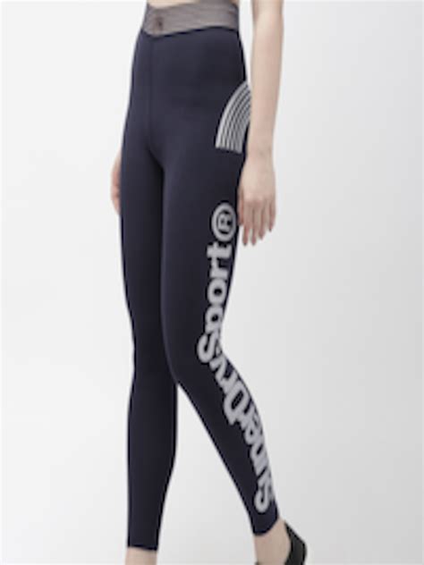 buy superdry women navy blue and silver toned printed combat sport tights tights for women