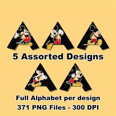Mickey Mouse Alphabet Clipart 11 Full Alphabets 371 Png Etsy