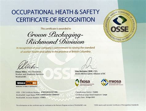 Occupational Health And Safety Degree Jobs Safety Crown Packaging