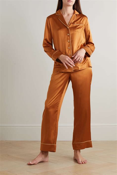 Light Brown Coco Silk Satin Pajama Set Olivia Von Halle Net A Porter