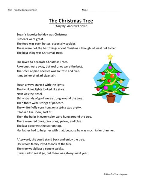 They'll have a great time and may even learn a. Reading Comprehension Worksheet - The Christmas Tree