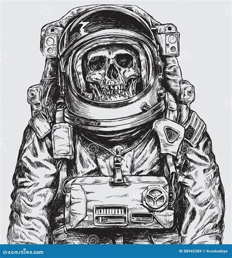 Hand Drawn Astronaut Skull Stock Vector Illustration Of Artwork 88945389