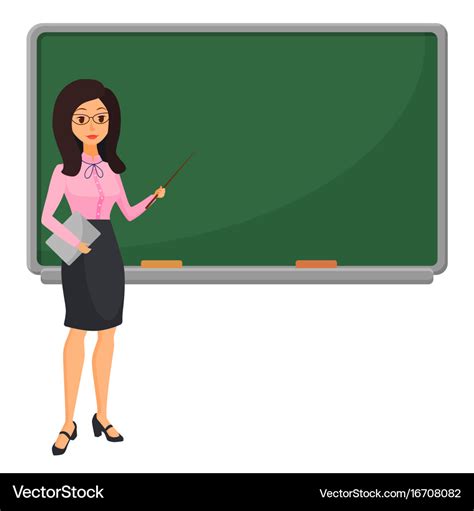 Young Female Teacher Near Blackboard Teaching Vector Image
