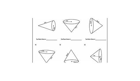 Surface Area of Cones Worksheets
