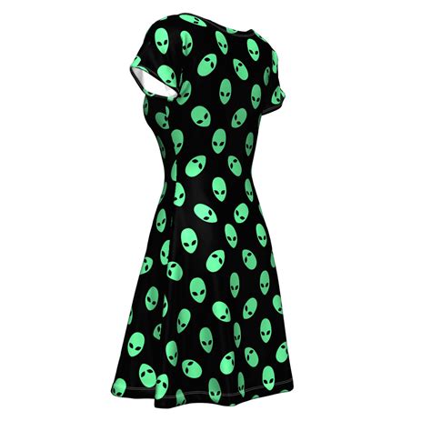 Green Alien Head Short Sleeve Dress Eightythree Xyz Clothing