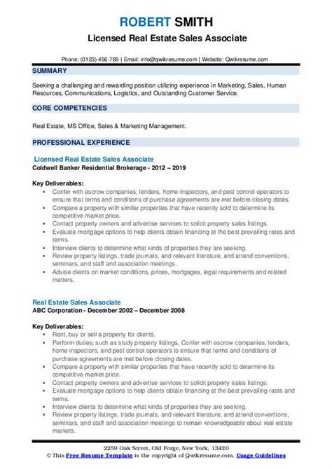 Extensive background in working with institutional landlords in the leasing of retail centers. Real Estate Sales Associate Resume Samples | QwikResume