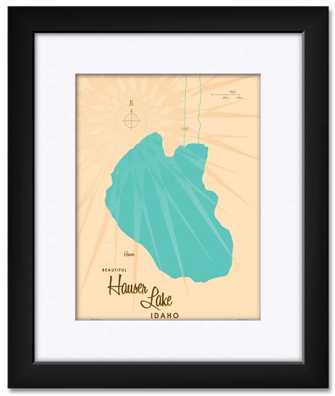 Hauser Lake Idaho Map Framed And Matted Art Print By Lakebound Print