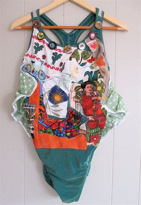 Mybonny Altered Bathing Suit Leotard Top Collage Clothing Wearable