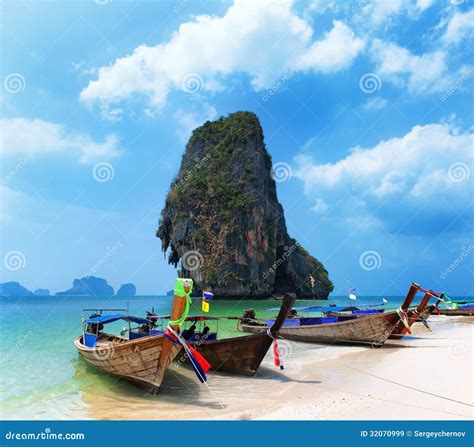 Travel Boat On Thailand Island Beach Tropical Coast Asia Landscape