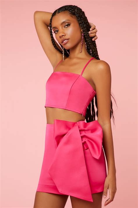 Forever 21 Cropped Cami And Bow Mini Skirt Set Hibiscus Forever21usa